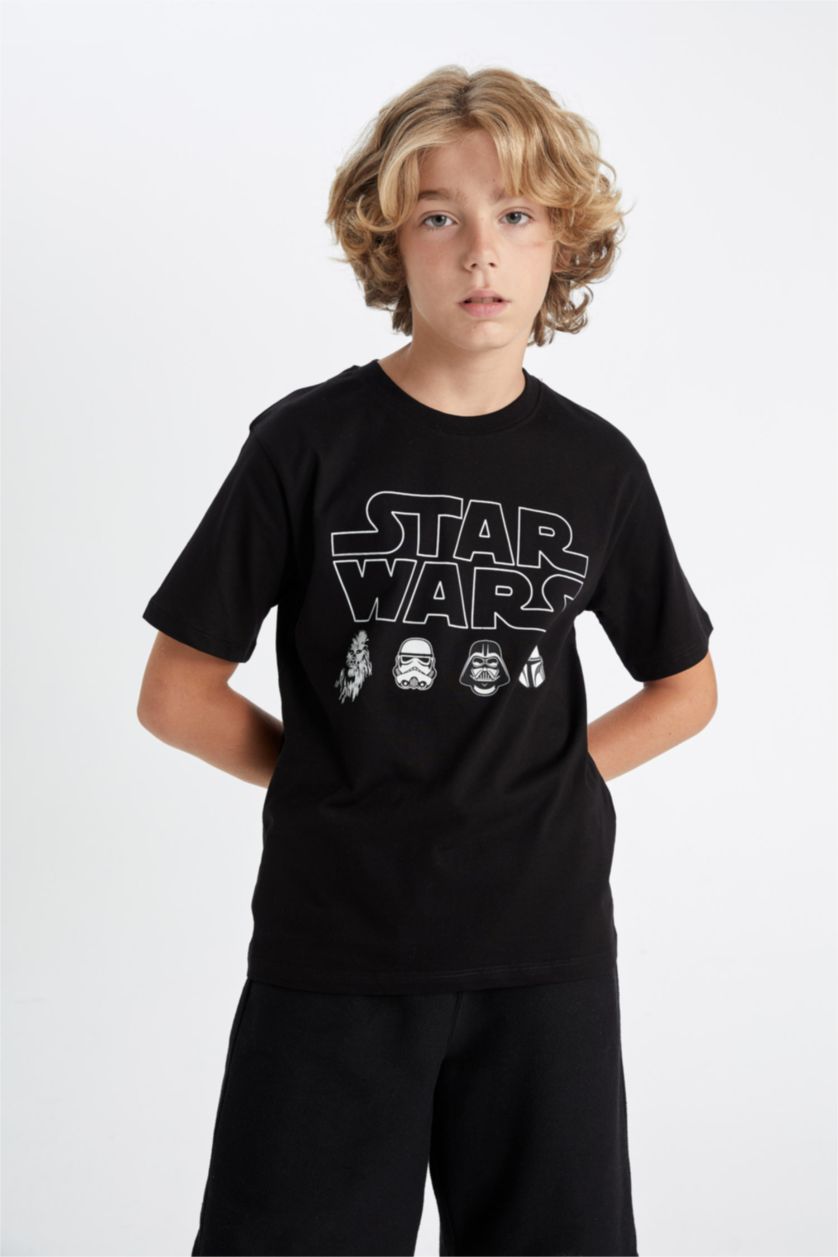 Erkek Çocuk - Genç Erkek Siyah Star Wars Bisiklet Yaka Kısa Kollu Tişört Erkek Çocuk