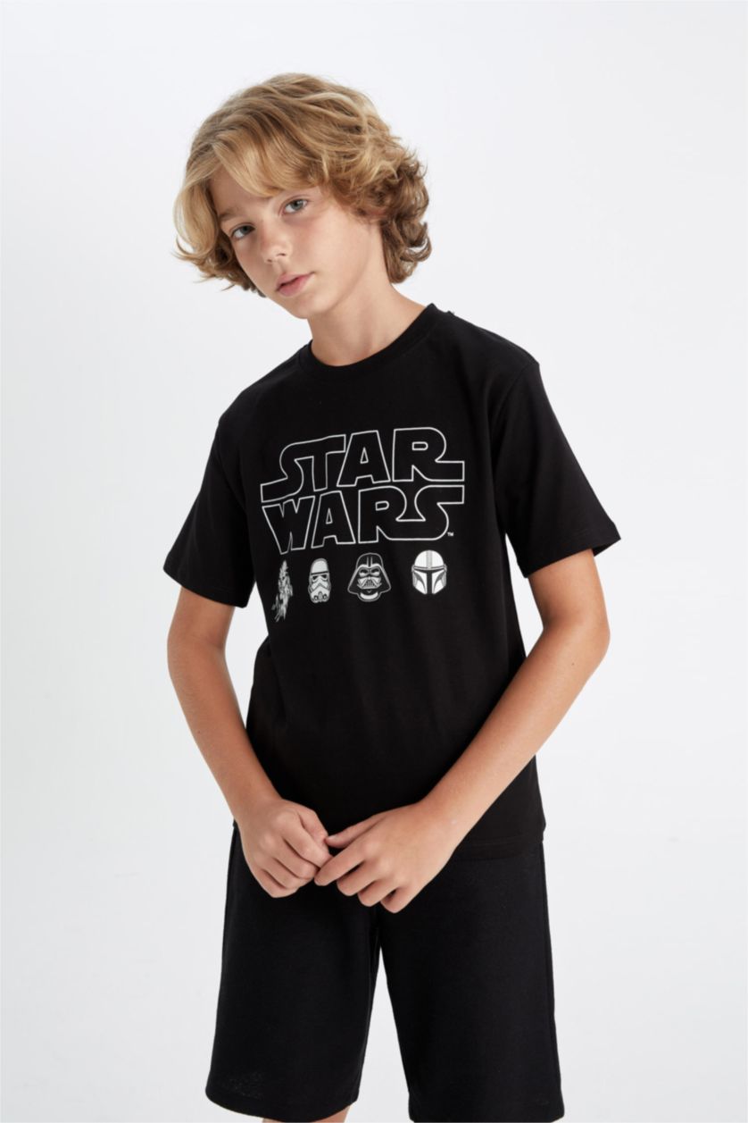 Erkek Çocuk - Genç Erkek Siyah Star Wars Bisiklet Yaka Kısa Kollu Tişört Erkek Çocuk