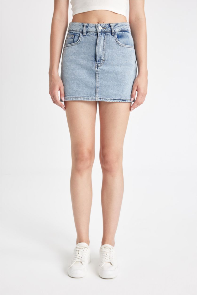 WOMAN Light Blue Normal Waist Denim Shorts