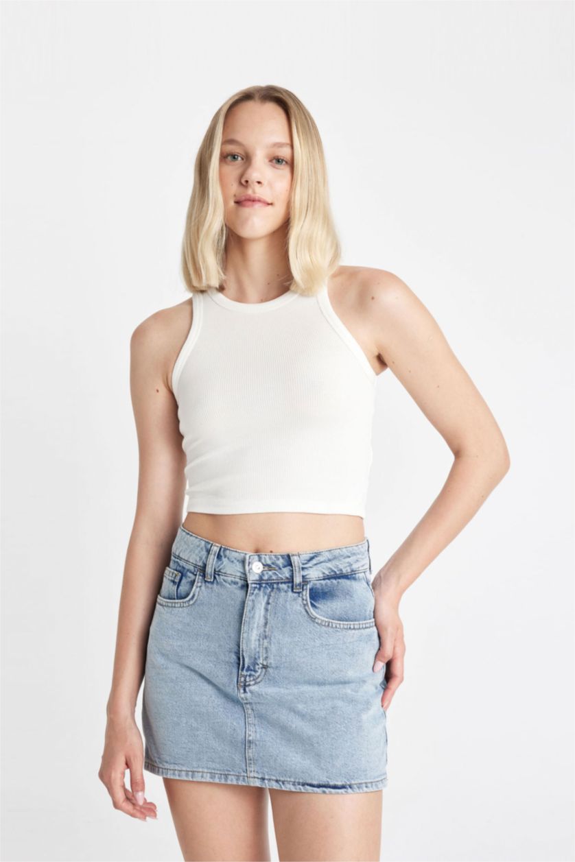 WOMAN Light Blue Normal Waist Denim Shorts