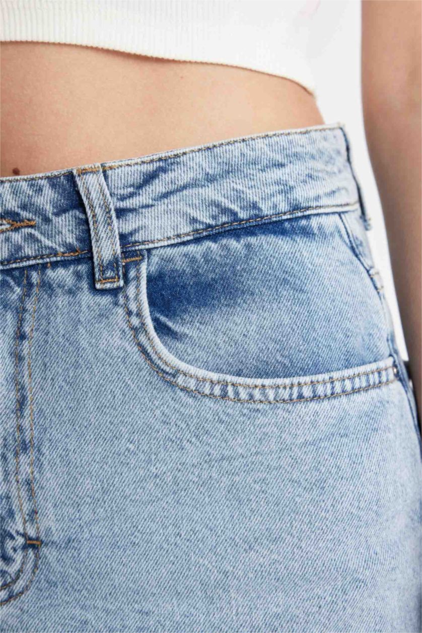 WOMAN Light Blue Normal Waist Denim Shorts