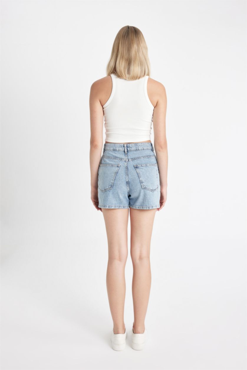 WOMAN Light Blue Normal Waist Denim Shorts