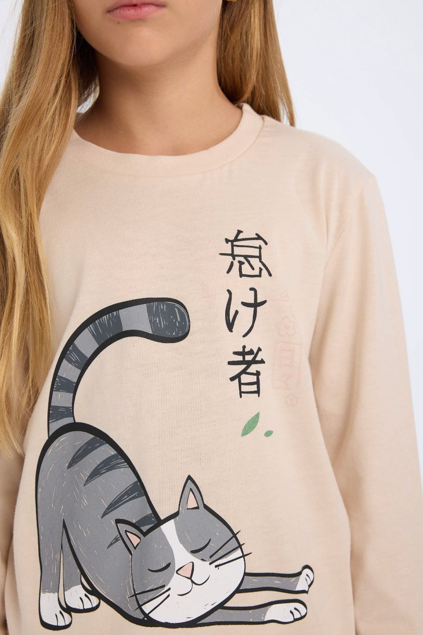 FILLES Écru Pyjama imprimé Chat à manches longues pour Fille
