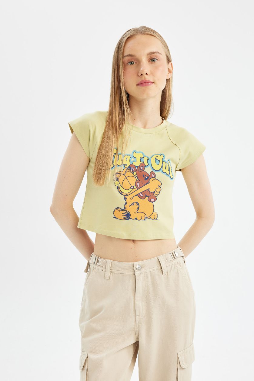 WOMAN Light Khaki Garfield Fitted Crew Neck Short Sleeve T-Shirt