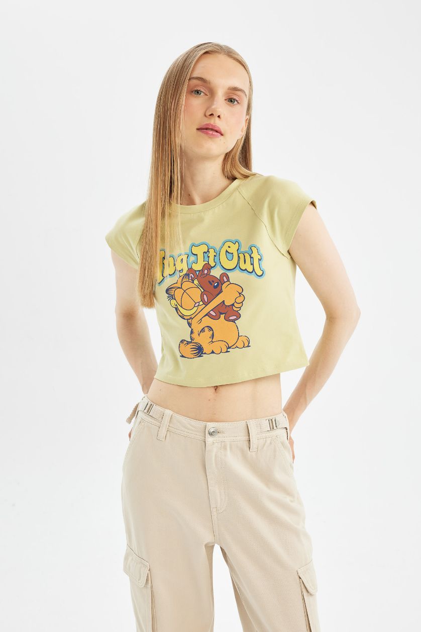 WOMAN Light Khaki Garfield Fitted Crew Neck Short Sleeve T-Shirt