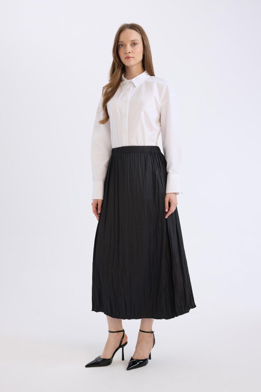 WOMAN Black A Cut Basic Satin Maxi Skirt