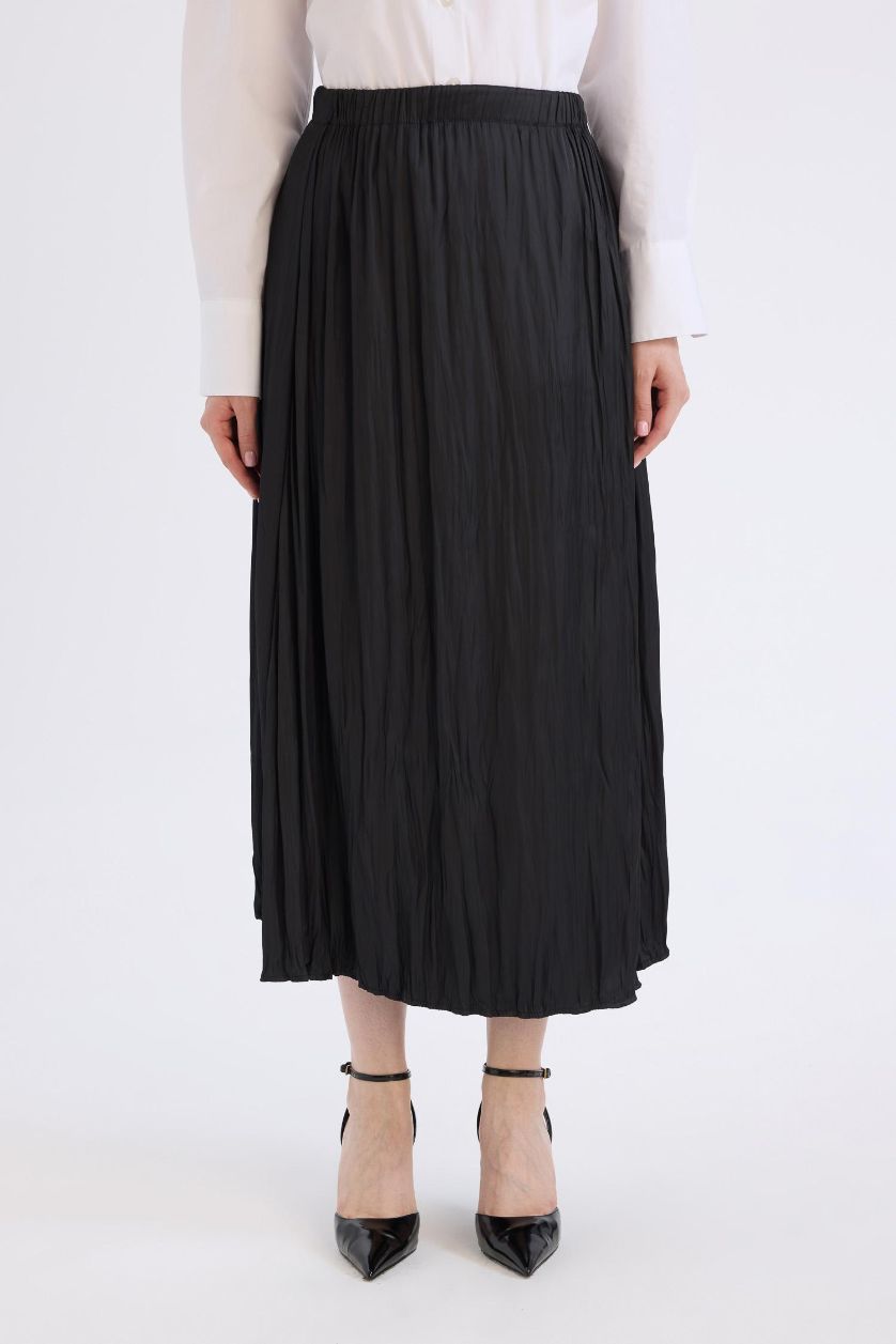 WOMAN Black A Cut Basic Satin Maxi Skirt