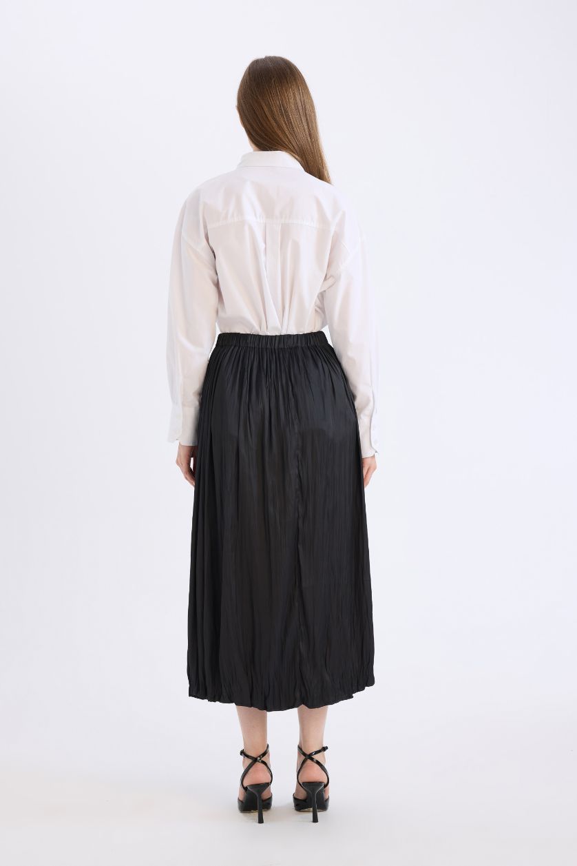 WOMAN Black A Cut Basic Satin Maxi Skirt