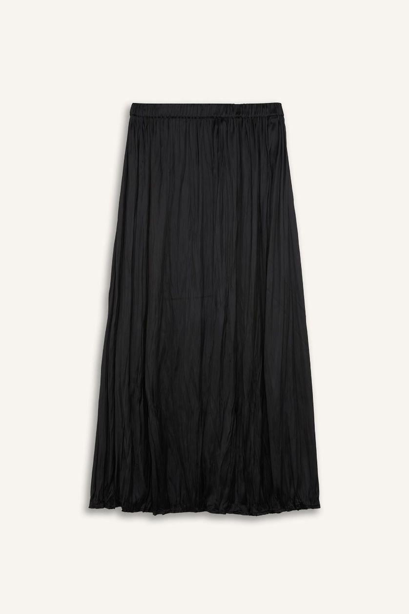 WOMAN Black A Cut Basic Satin Maxi Skirt
