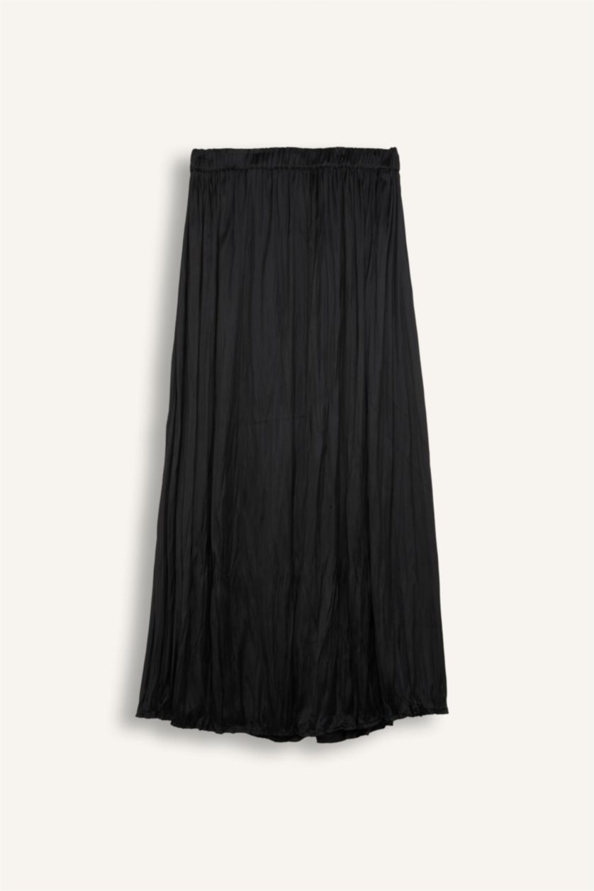 WOMAN Black A Cut Basic Satin Maxi Skirt