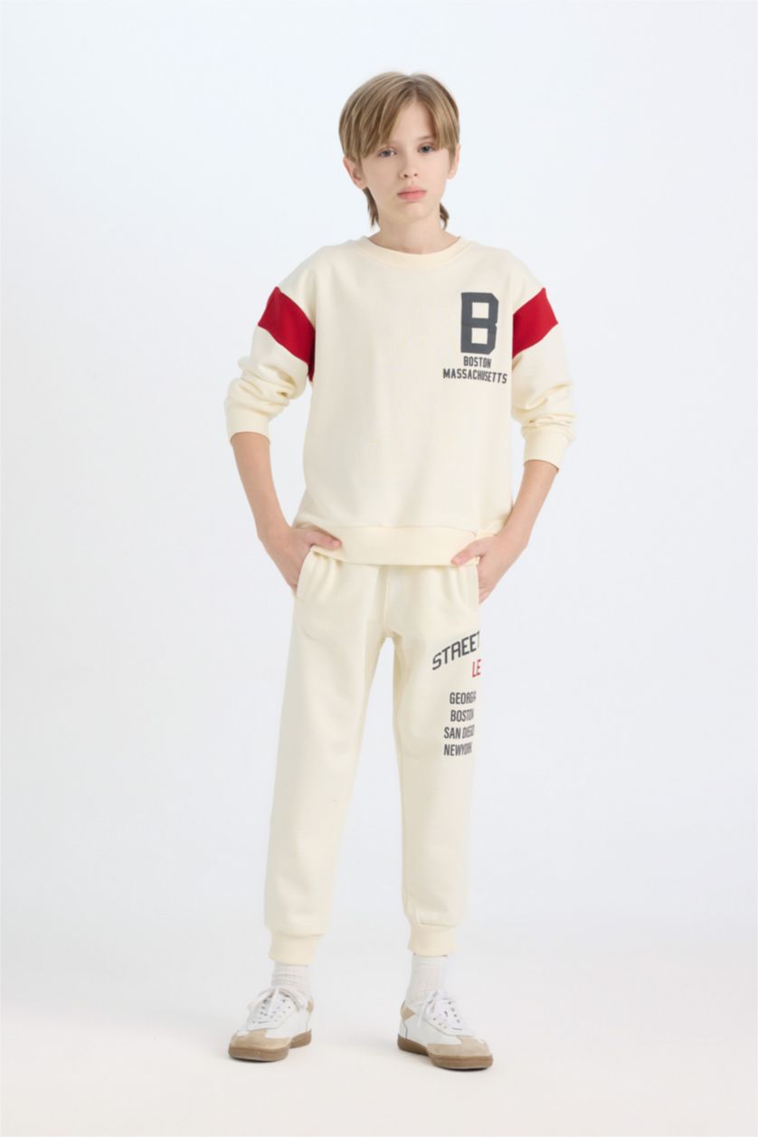 BOYS & TEENS Ecru Boy Regular Fit Elastic Waist Leg Printed Sweatpants