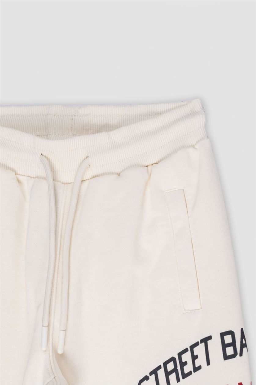 Erkek Çocuk - Genç Erkek Ekru Beli Lastikli Baskılı Eşofman Altı Erkek Çocuk