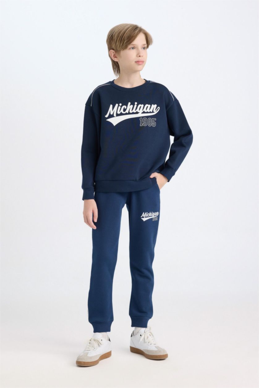 BOYS & TEENS NAVY Boy Elastic Waist Leg Printed Sweatpants