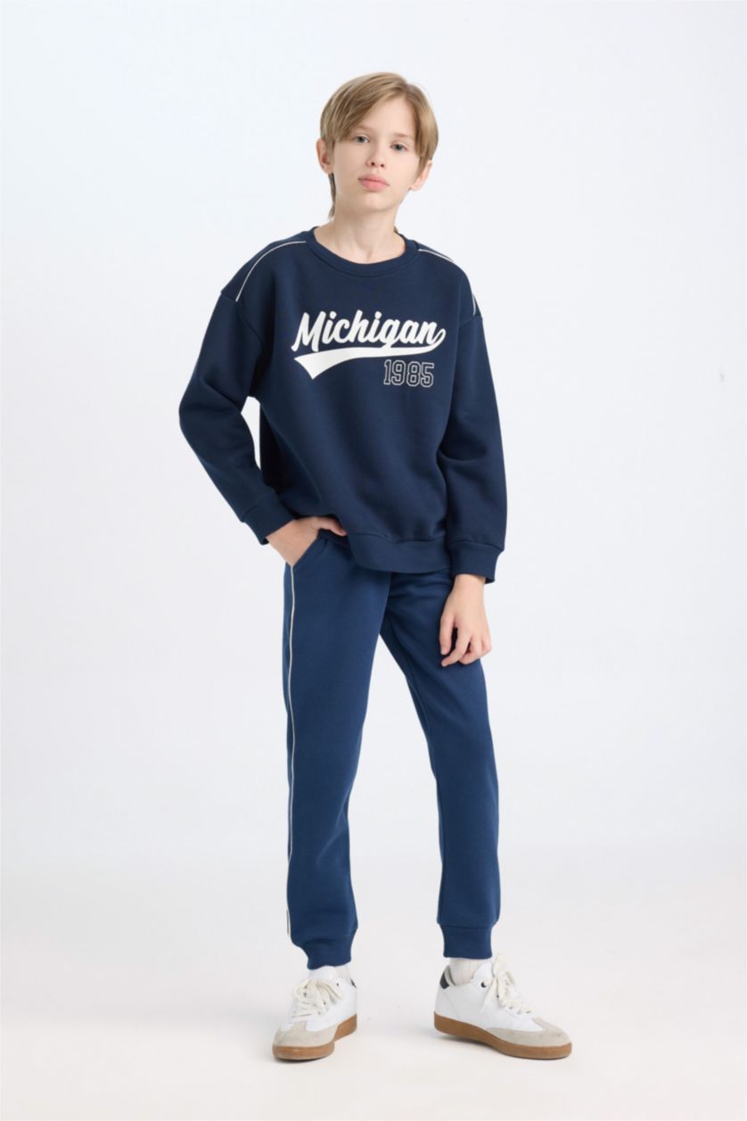 BOYS & TEENS NAVY Boy Elastic Waist Leg Printed Sweatpants