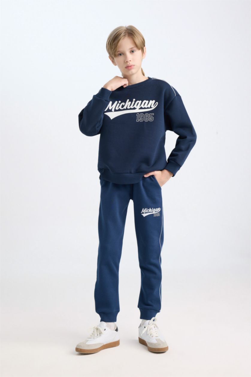 BOYS & TEENS NAVY Boy Elastic Waist Leg Printed Sweatpants