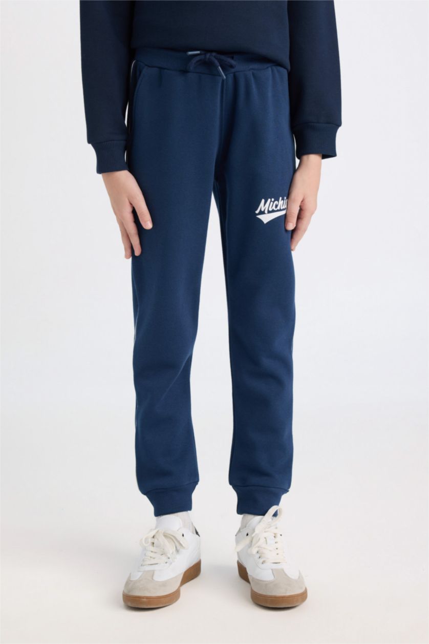 BOYS & TEENS NAVY Boy Elastic Waist Leg Printed Sweatpants