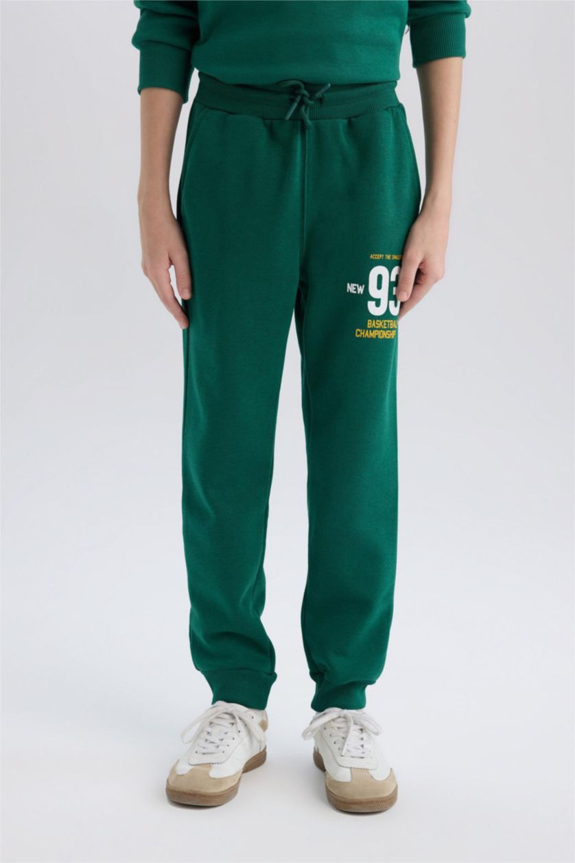 BOYS & TEENS Green Boy Printed Waist Tie Elastic Leg Pocket Jogger Sweatpants