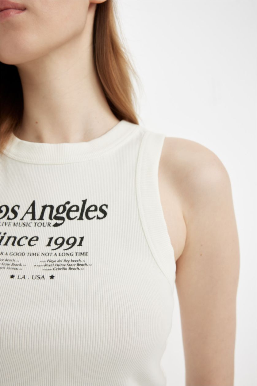 نساء اوف وايت كروب توب مضلع سليم فيت برقبة مستديرة