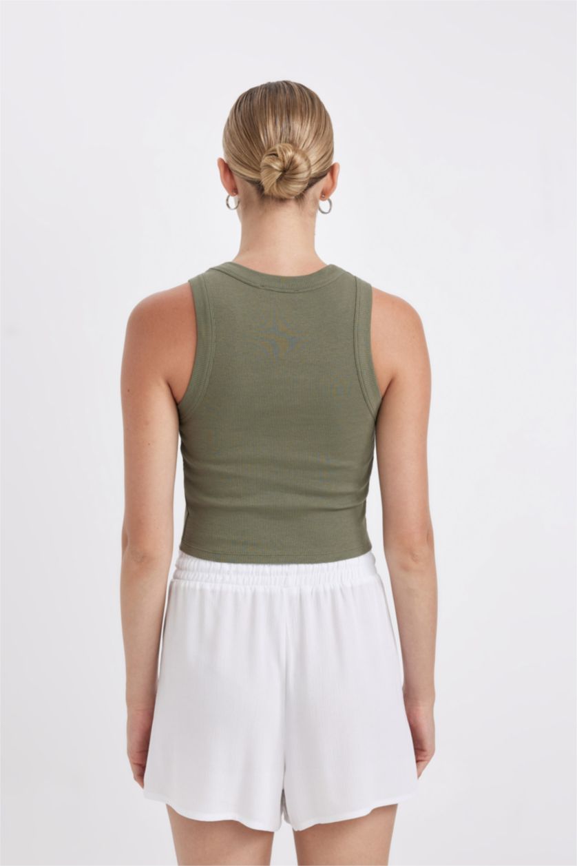 FEMME Kaki Débardeur crop top Slim à Col Rond à motif