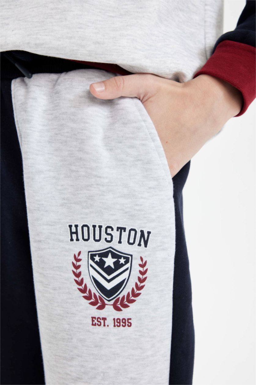 Erkek Çocuk - Genç Erkek Lacivert Baskılı Renk Bloklu Beli Paçası Lastikli Cepli Jogger Eşofman Altı Erkek Çocuk