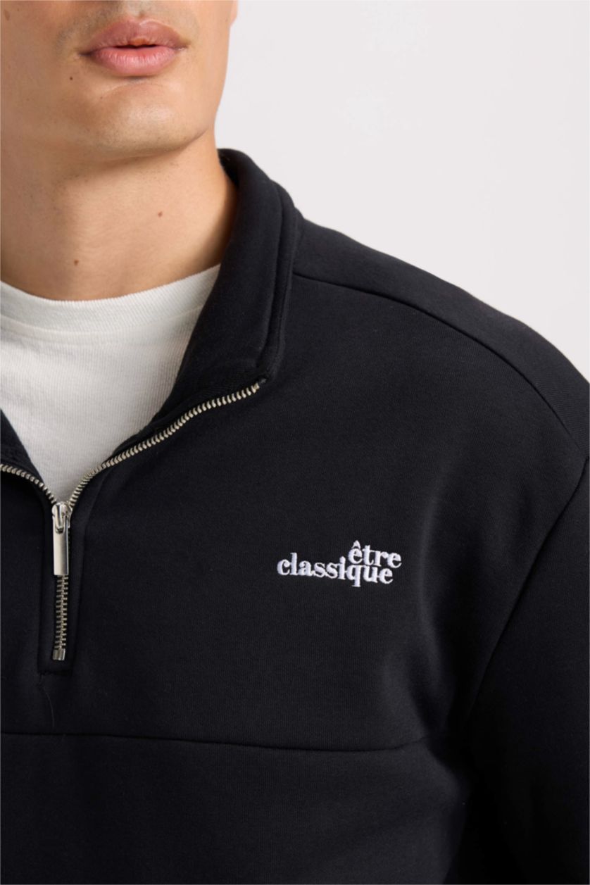 Erkek Siyah Relax Fıt Kalın Sweatshirt Kumaşı Sweatshirt