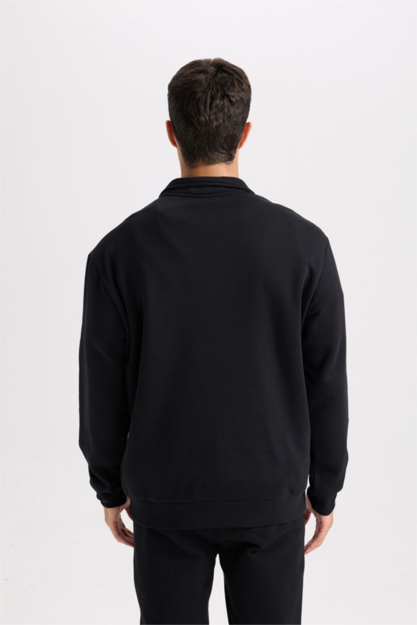 Erkek Siyah Relax Fıt Kalın Sweatshirt Kumaşı Sweatshirt