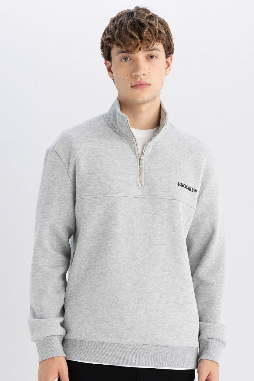 HOMME Gris Sweat-shirt à coupe Relax Col montant à Manches Longues zippé