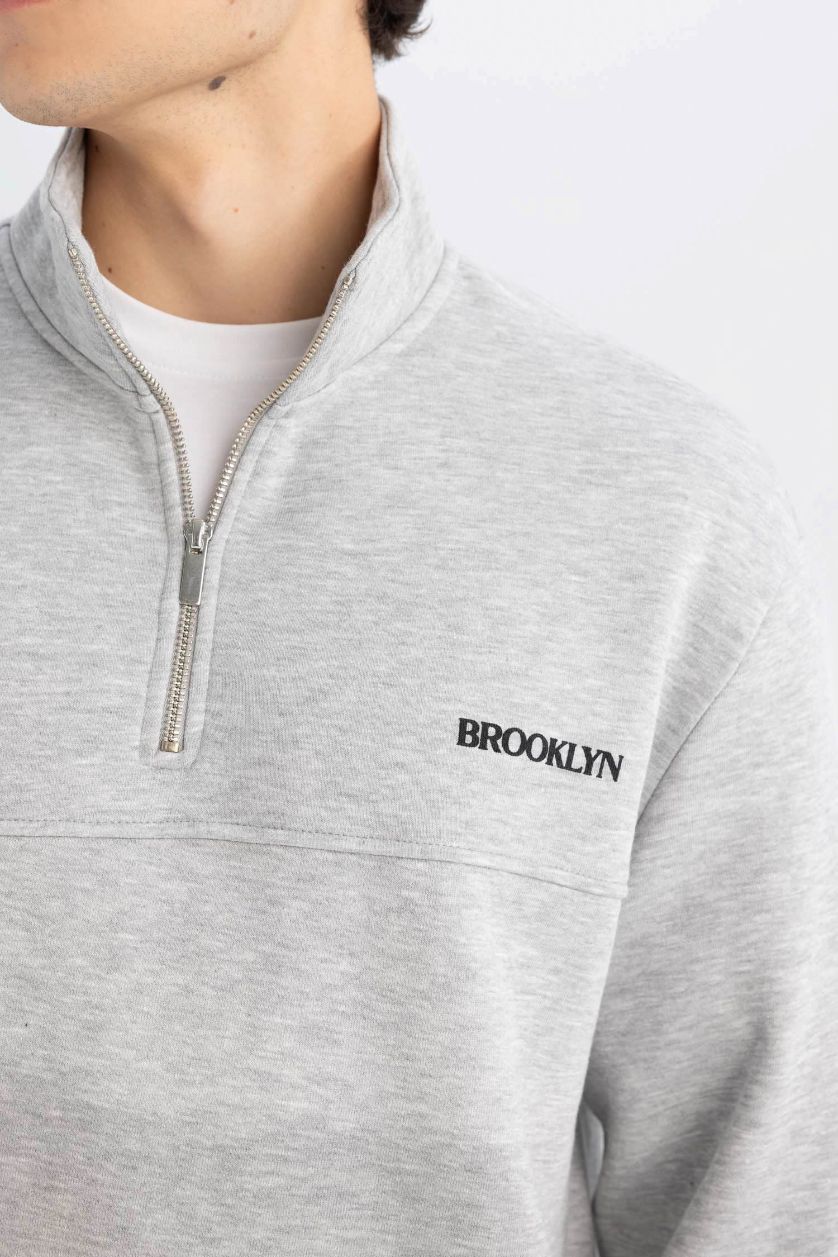 HOMME Gris Sweat-shirt à coupe Relax Col montant à Manches Longues zippé