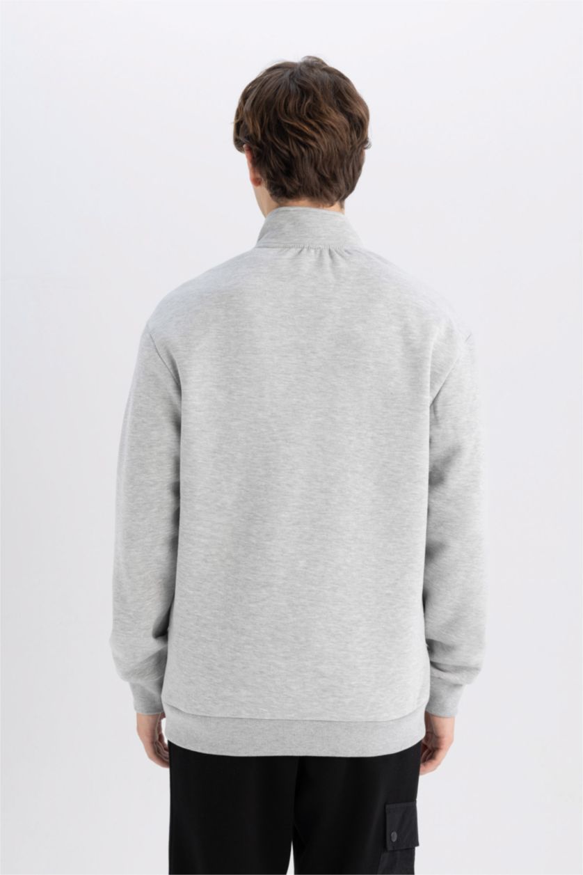 HOMME Gris Sweat-shirt à coupe Relax Col montant à Manches Longues zippé