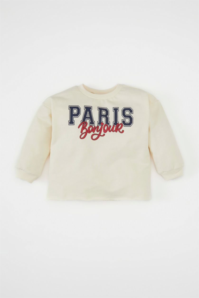 BABY GIRL Ecru Baby Girl Crew Neck Printed Sweatshirt