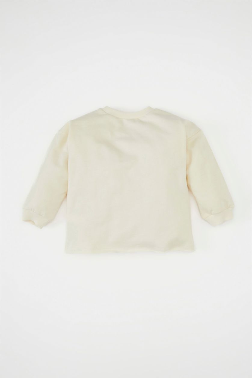 BABY GIRL Ecru Baby Girl Crew Neck Printed Sweatshirt