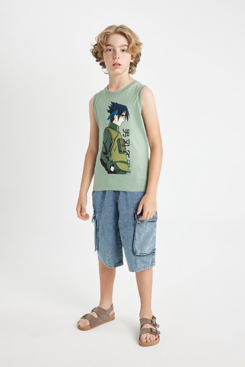Boys & Teens Light Green Boy Crew Neck Printed Sleeveless T-Shirt