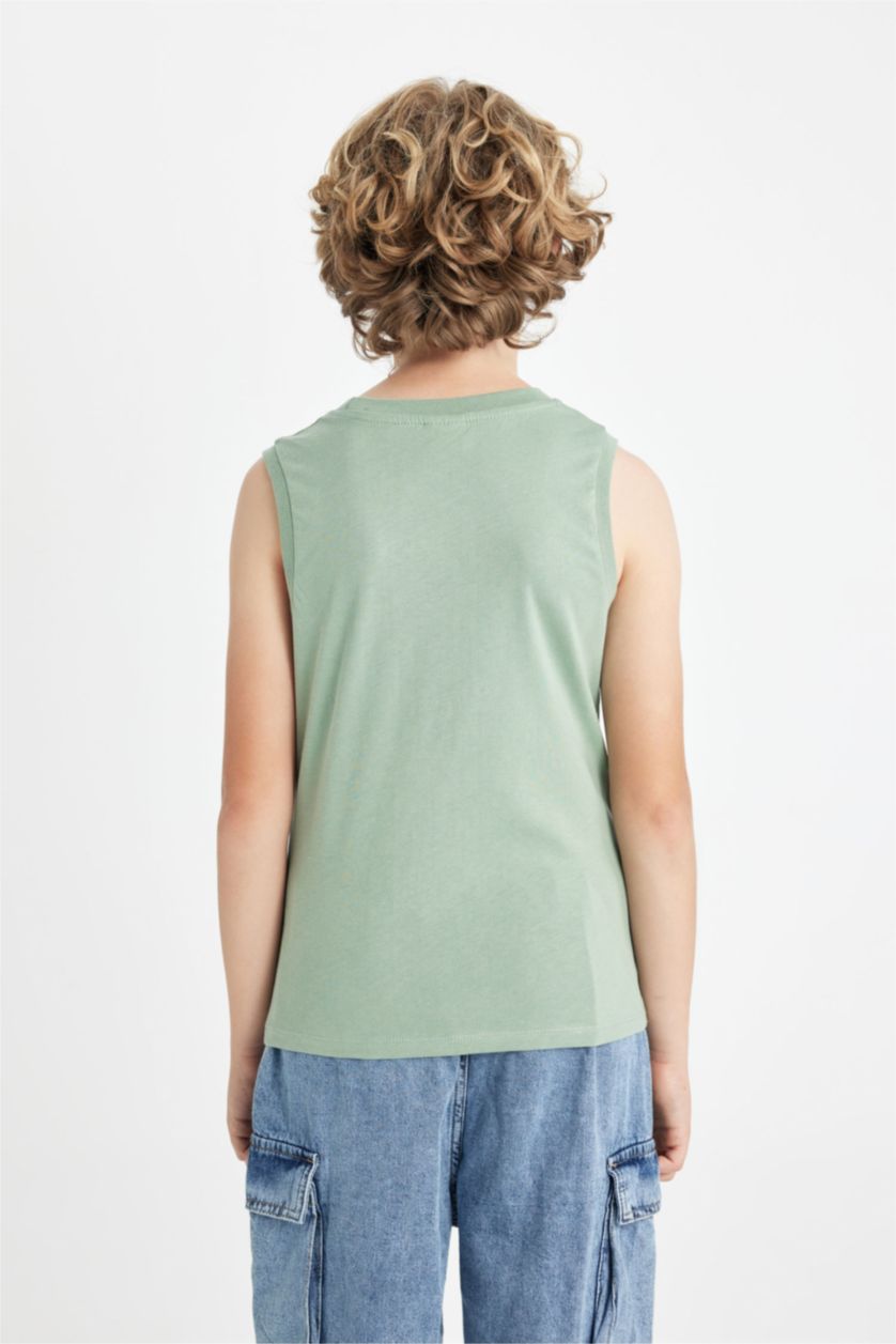 Boys & Teens Light Green Boy Crew Neck Printed Sleeveless T-Shirt