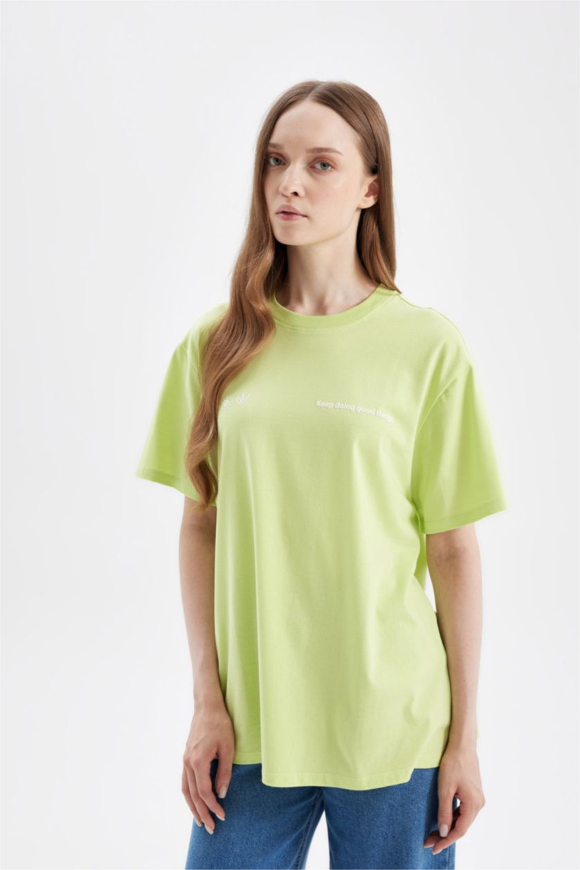 WOMAN Light Green Regular Fit Crew Neck Printed Short Sleeve Tunic