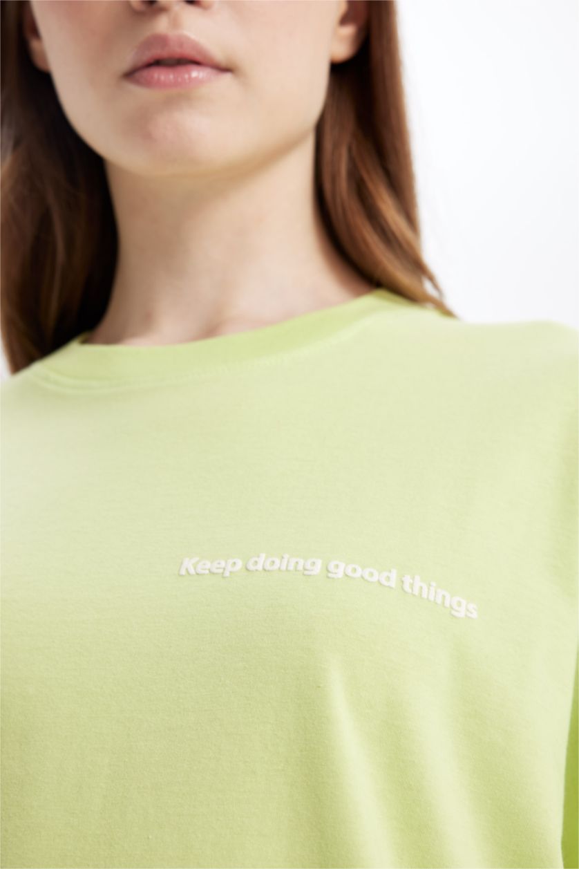 WOMAN Light Green Regular Fit Crew Neck Printed Short Sleeve Tunic