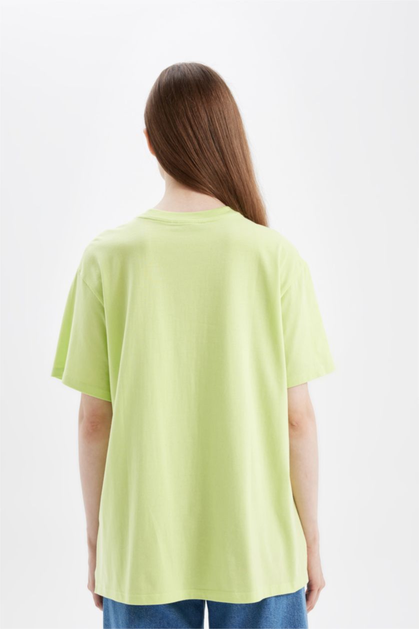 WOMAN Light Green Regular Fit Crew Neck Printed Short Sleeve Tunic