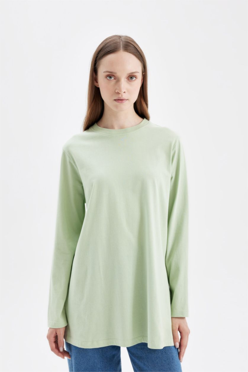 WOMAN Mint Regular Fit Cotton Long Sleeve Tunic