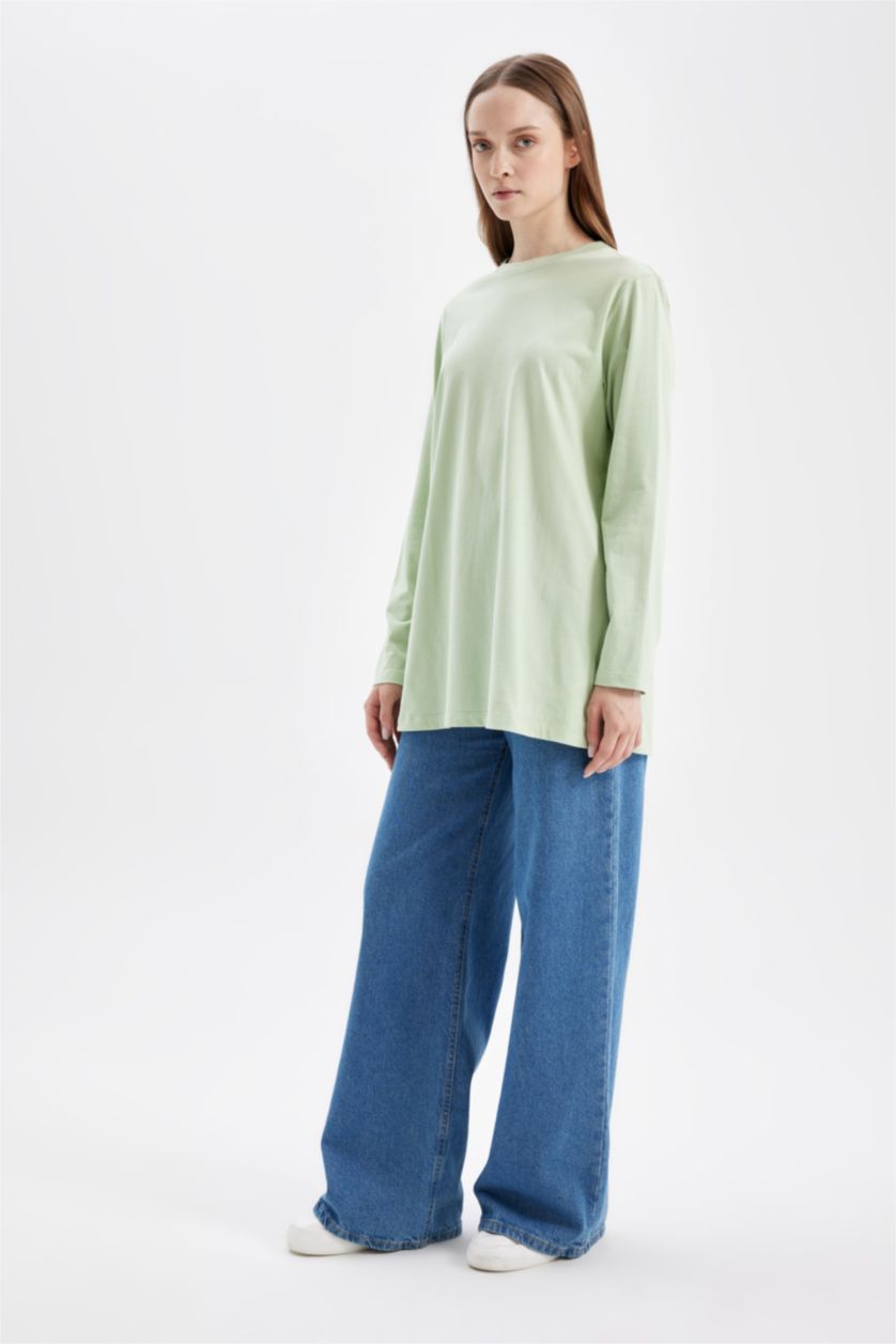 WOMAN Mint Regular Fit Cotton Long Sleeve Tunic