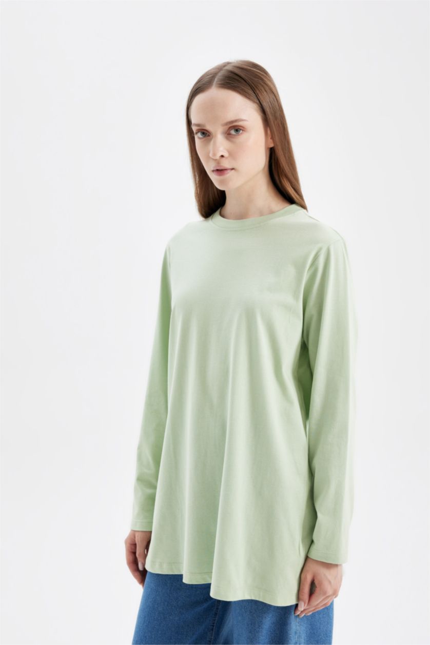 WOMAN Mint Regular Fit Cotton Long Sleeve Tunic