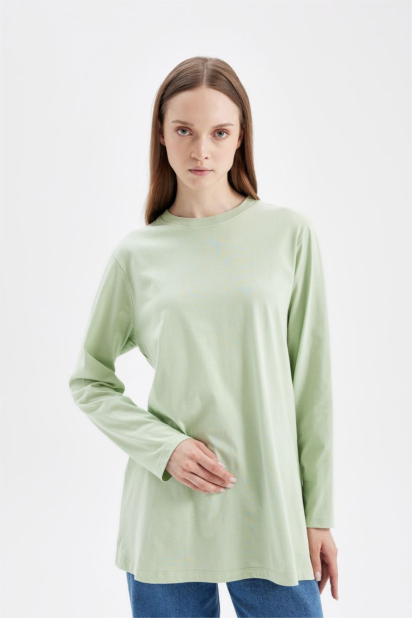 WOMAN Mint Regular Fit Cotton Long Sleeve Tunic