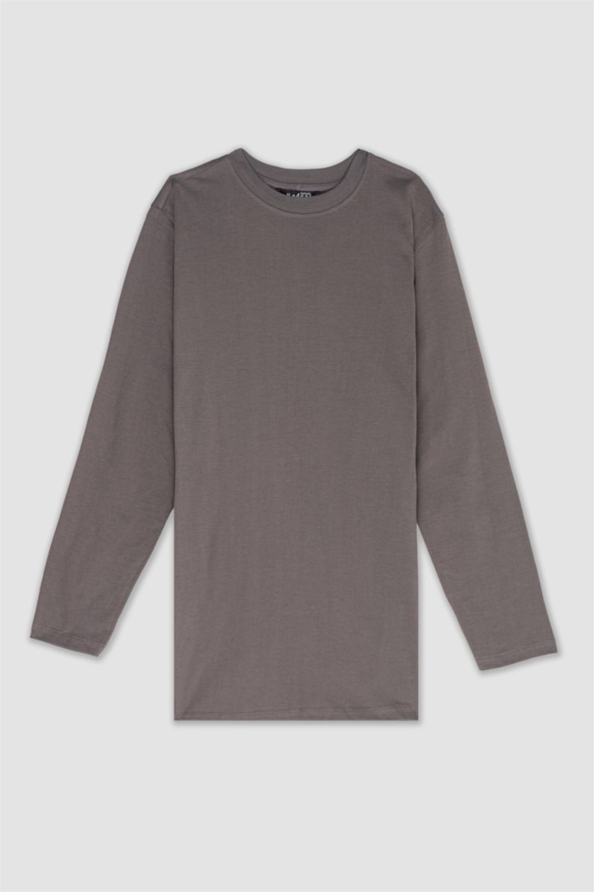 WOMAN Dark Grey Regular Fit Cotton Long Sleeve Tunic