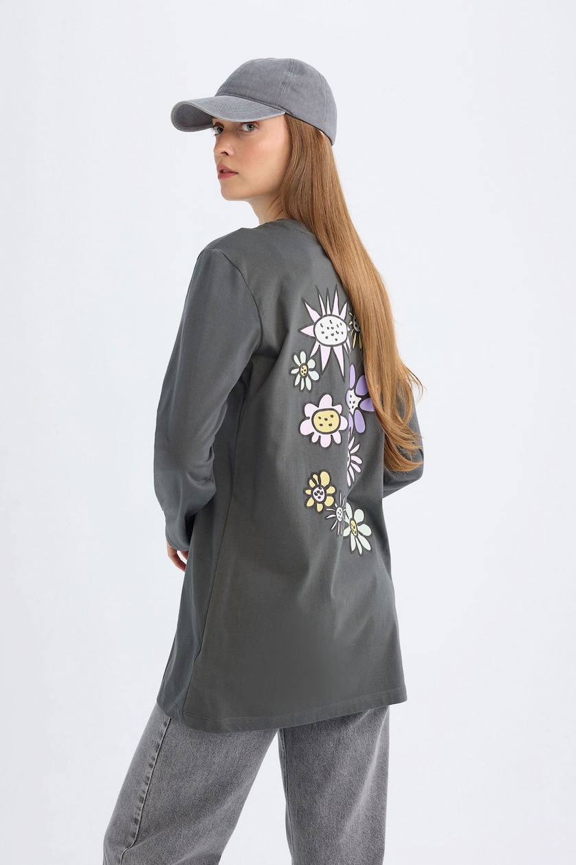 WOMAN Anthracite Regular Fit Cotton Long Sleeve Tunic