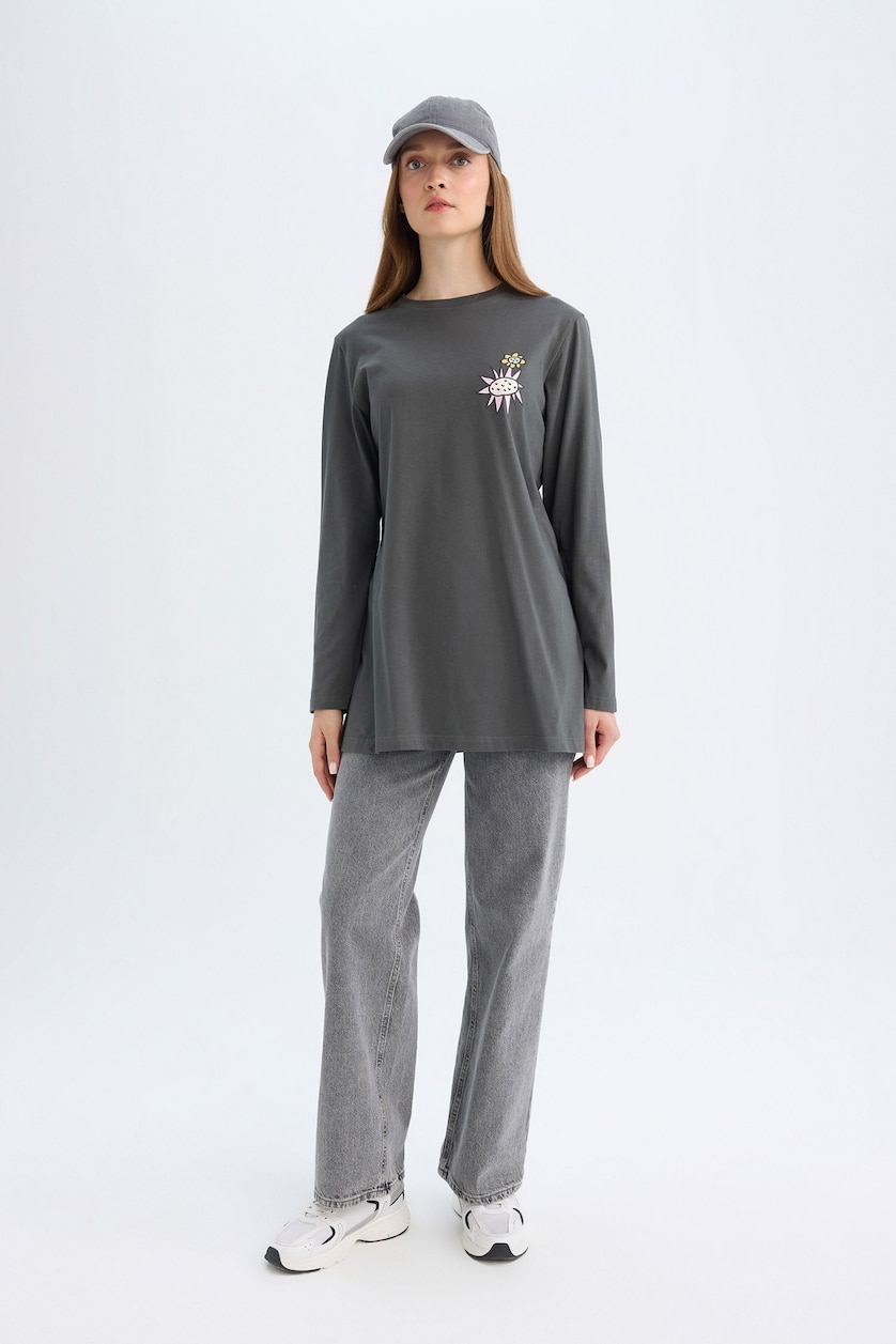 WOMAN Anthracite Regular Fit Cotton Long Sleeve Tunic