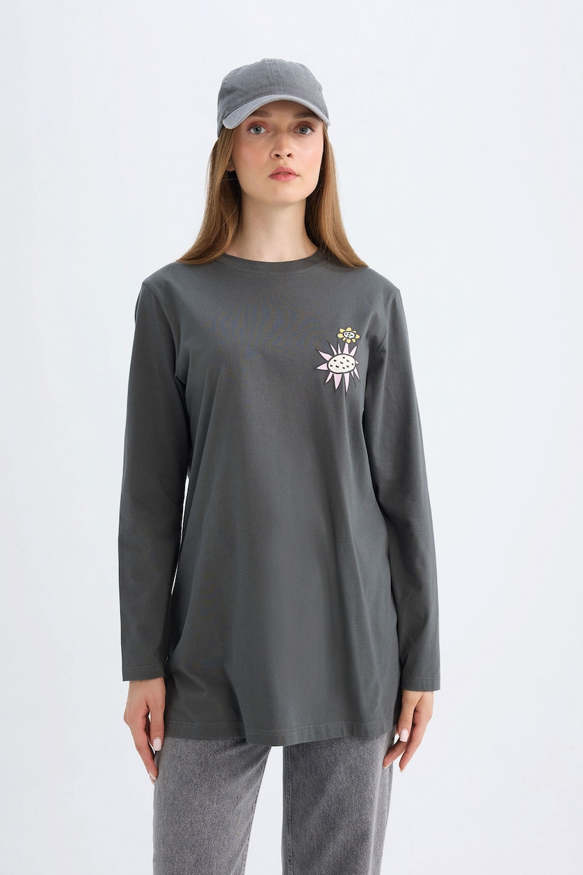 WOMAN Anthracite Regular Fit Cotton Long Sleeve Tunic