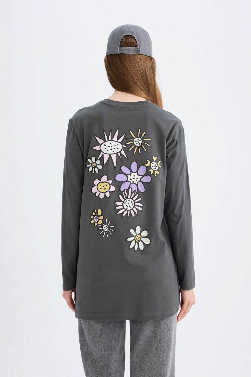 WOMAN Anthracite Regular Fit Cotton Long Sleeve Tunic