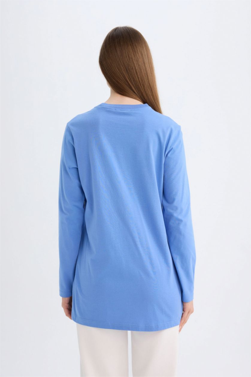 WOMAN Blue Regular Fit Cotton Long Sleeve Tunic