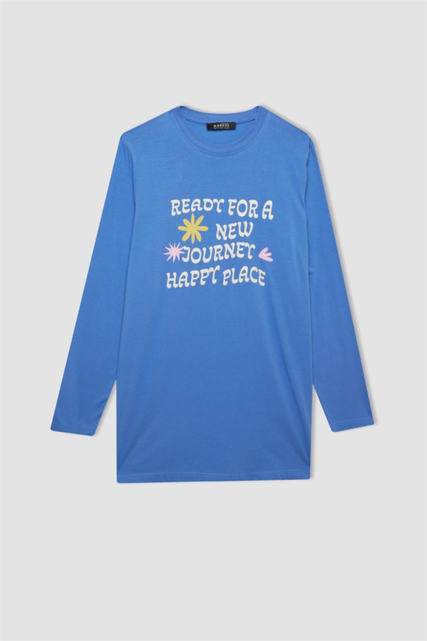 WOMAN Blue Regular Fit Cotton Long Sleeve Tunic