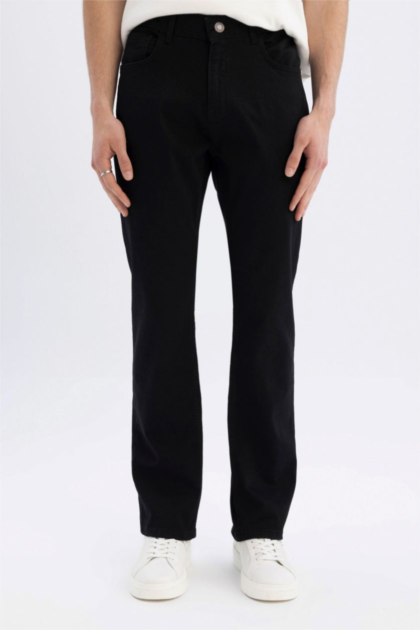 HOMME Noir Pantalon Jean Droit Taille Haute à Coupe Confortable et Jambes Larges