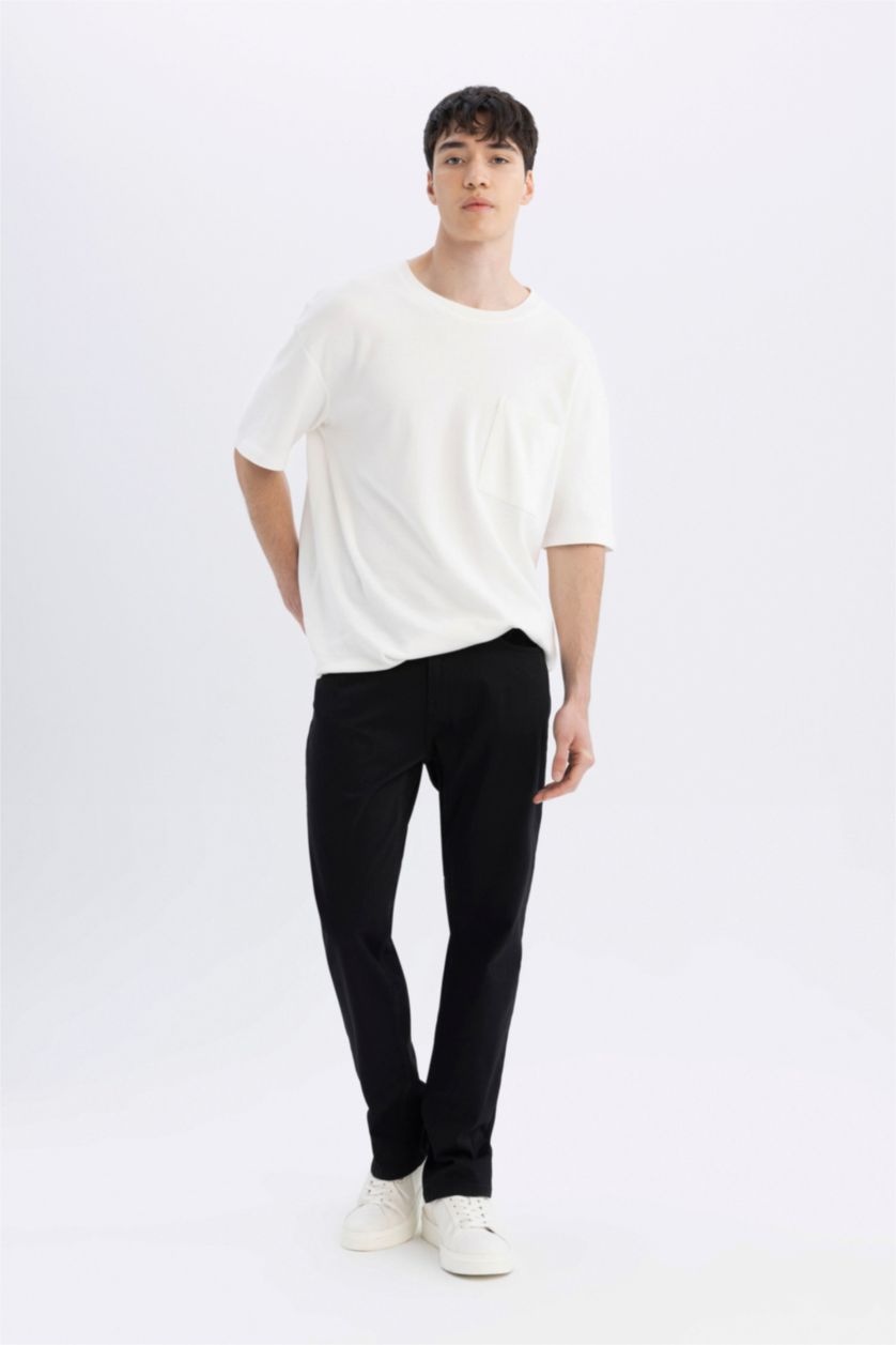 HOMME Noir Pantalon Jean Droit Taille Haute à Coupe Confortable et Jambes Larges