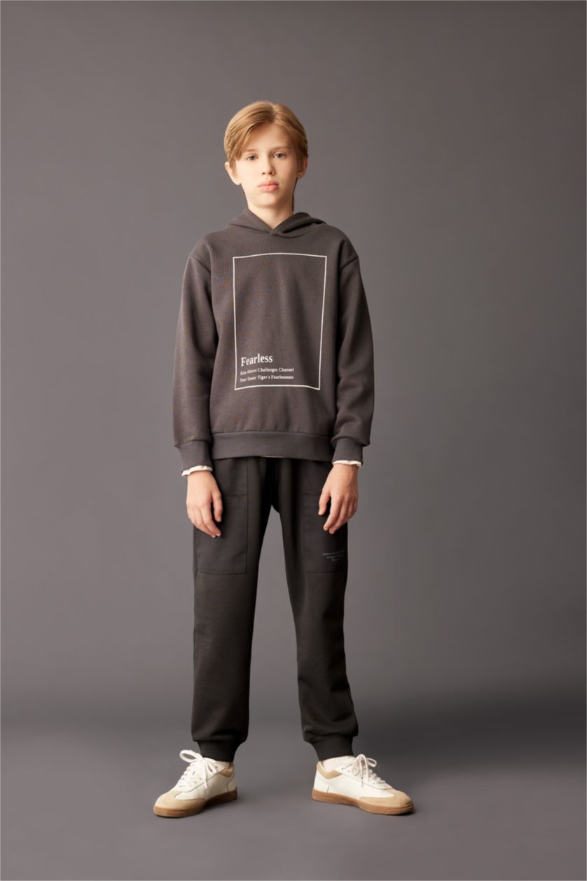 BOYS & TEENS Dark Anthracite Boy Printed Thick Sweatpants